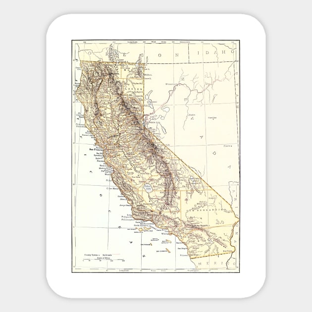 Vintage Map of California (1878) Sticker by Bravuramedia